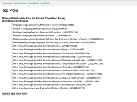 BLS Union affiliation data from the Current Population Survey screenshot